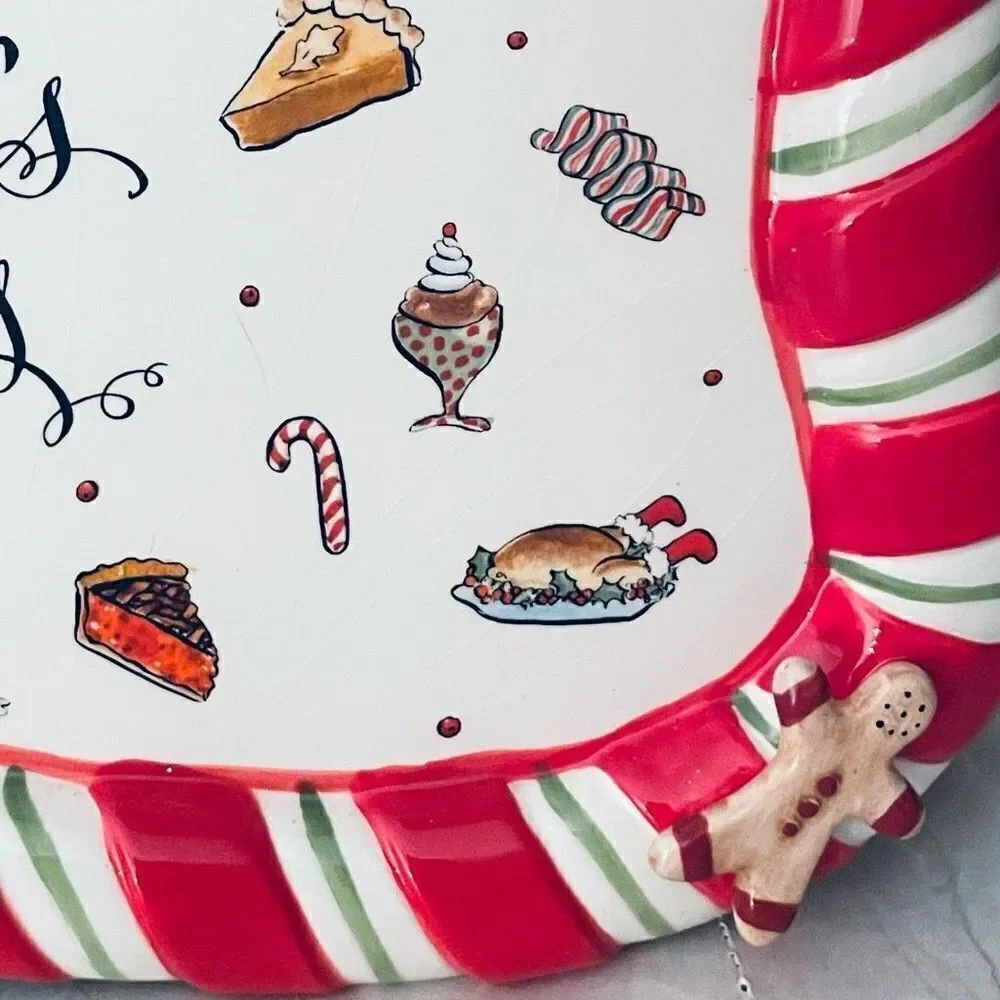 New Whimsy collection Jill Seale Season Eatings White Red Ceramic Serving Plate